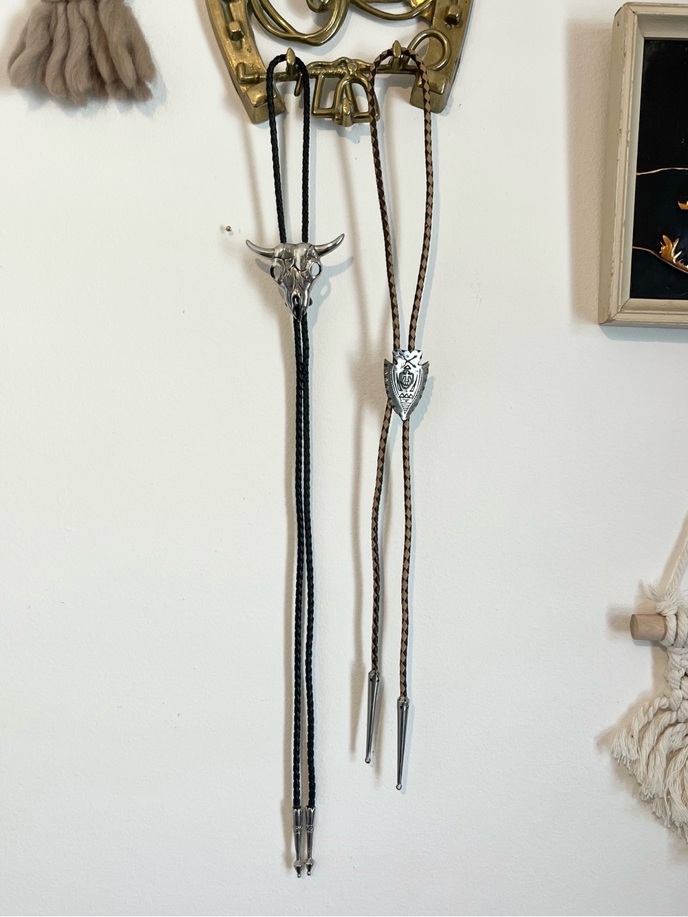 Two Vintage Western Bolo Ties - Cow Skull and Arrowhead